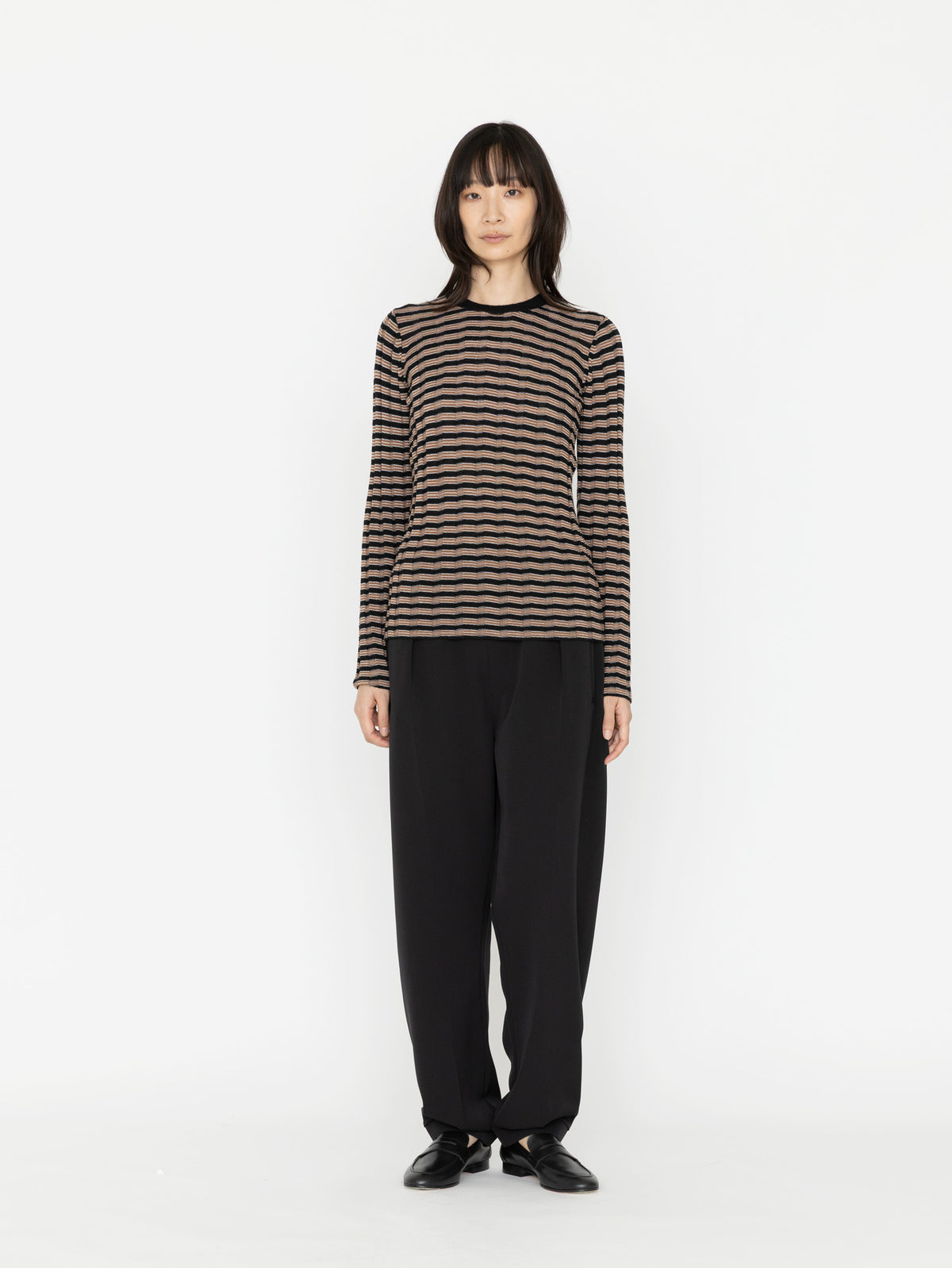 BATONER | SOLID WOOL WIDE RIB BORDERCREW NECK BN-26FL-019