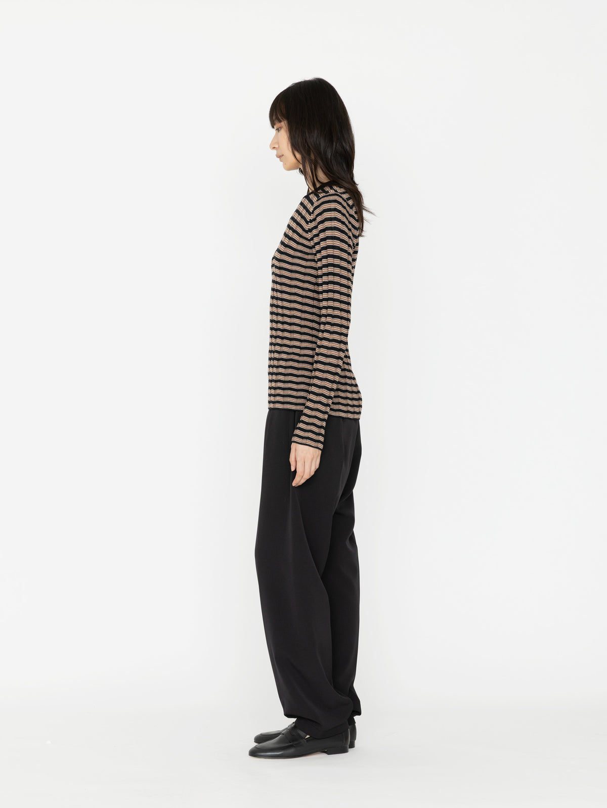 BATONER | SOLID WOOL WIDE RIB BORDERCREW NECK BN-26FL-019
