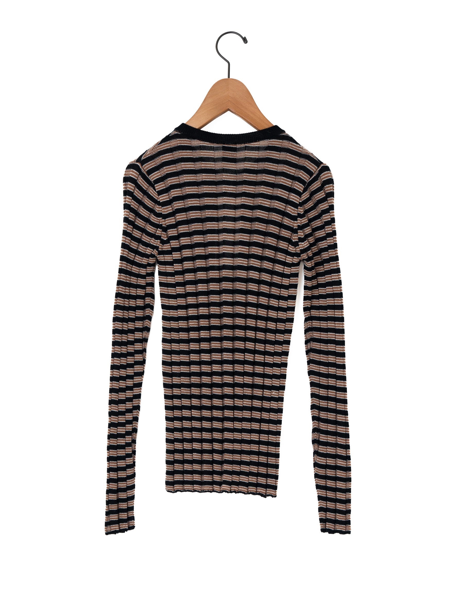 BATONER | SOLID WOOL WIDE RIB BORDER CREW NECK CARDIGAN BN-26FL-020