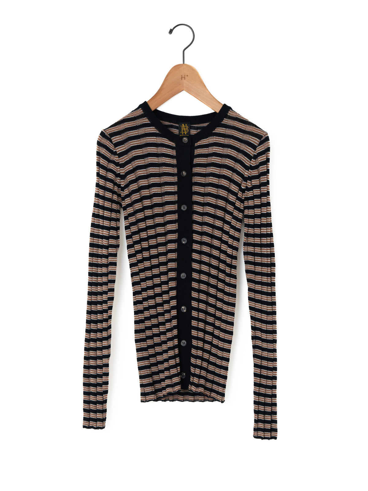 BATONER | SOLID WOOL WIDE RIB BORDER CREW NECK CARDIGAN BN-26FL-020