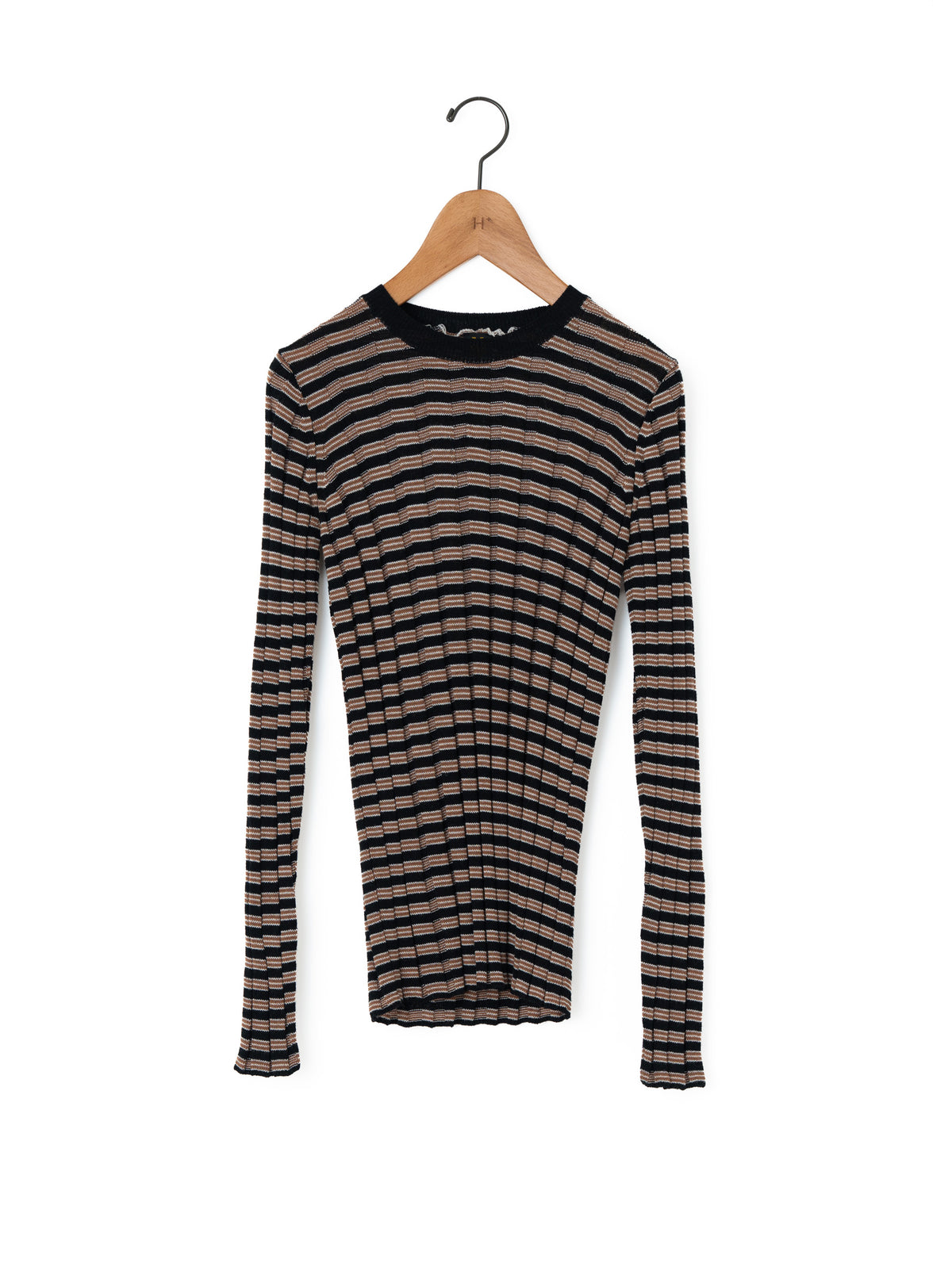 BATONER | SOLID WOOL WIDE RIB BORDERCREW NECK BN-26FL-019
