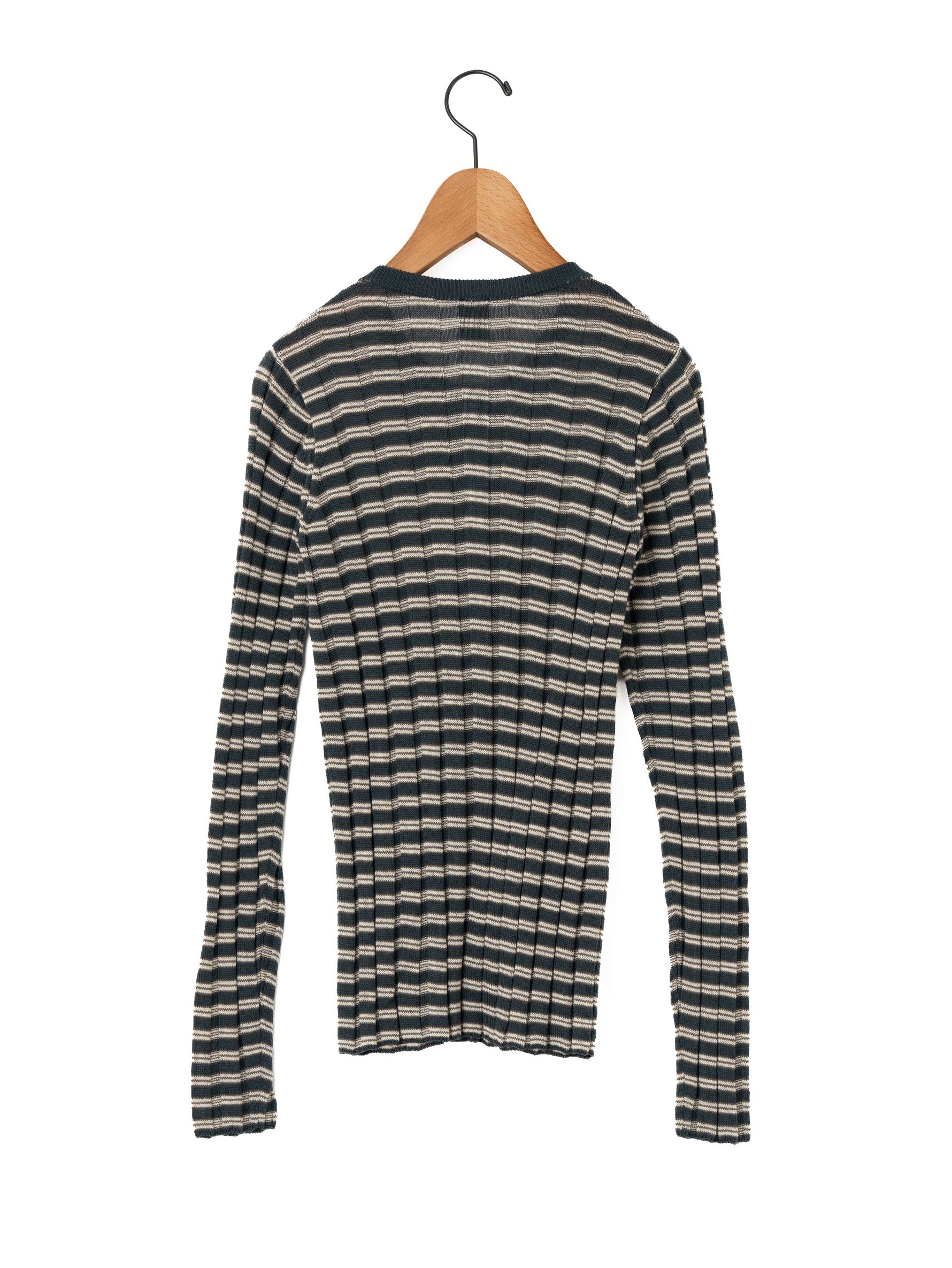 BATONER | SOLID WOOL WIDE RIB BORDER CREW NECK CARDIGAN BN-26FL-020