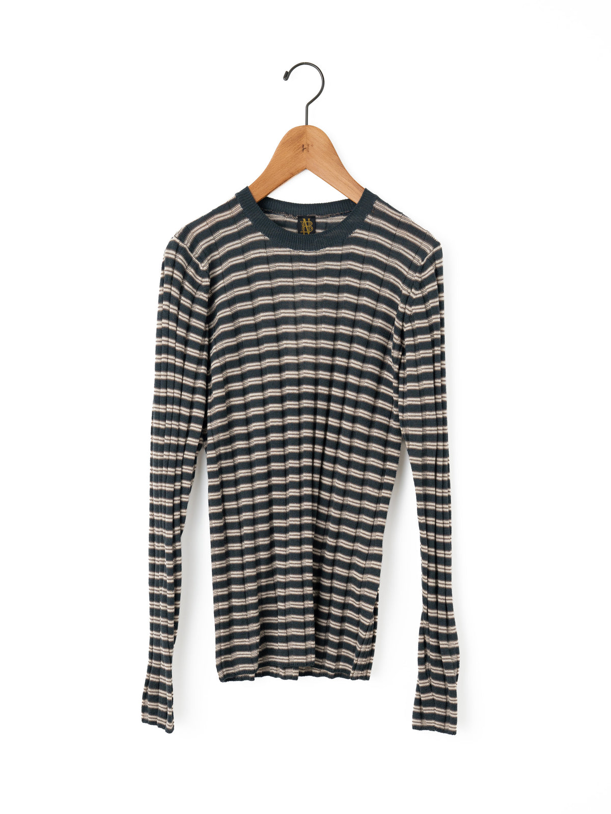 BATONER | SOLID WOOL WIDE RIB BORDERCREW NECK BN-26FL-019