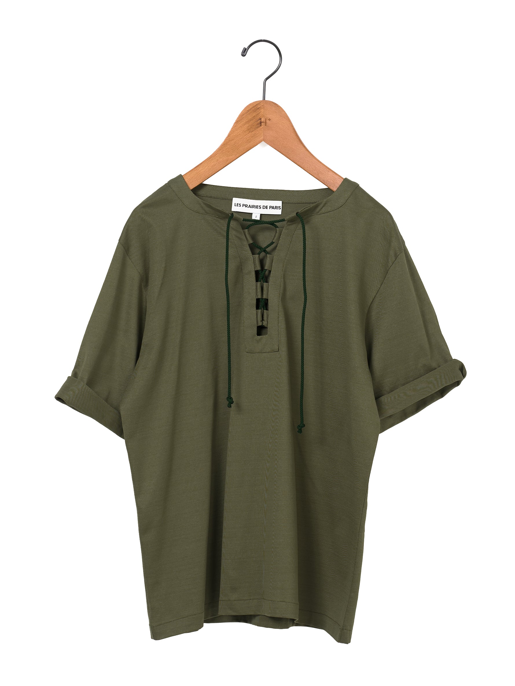 LES PRAIRIES DE PARIS |  HAUT GAYA-JJ レースアップTシャツ