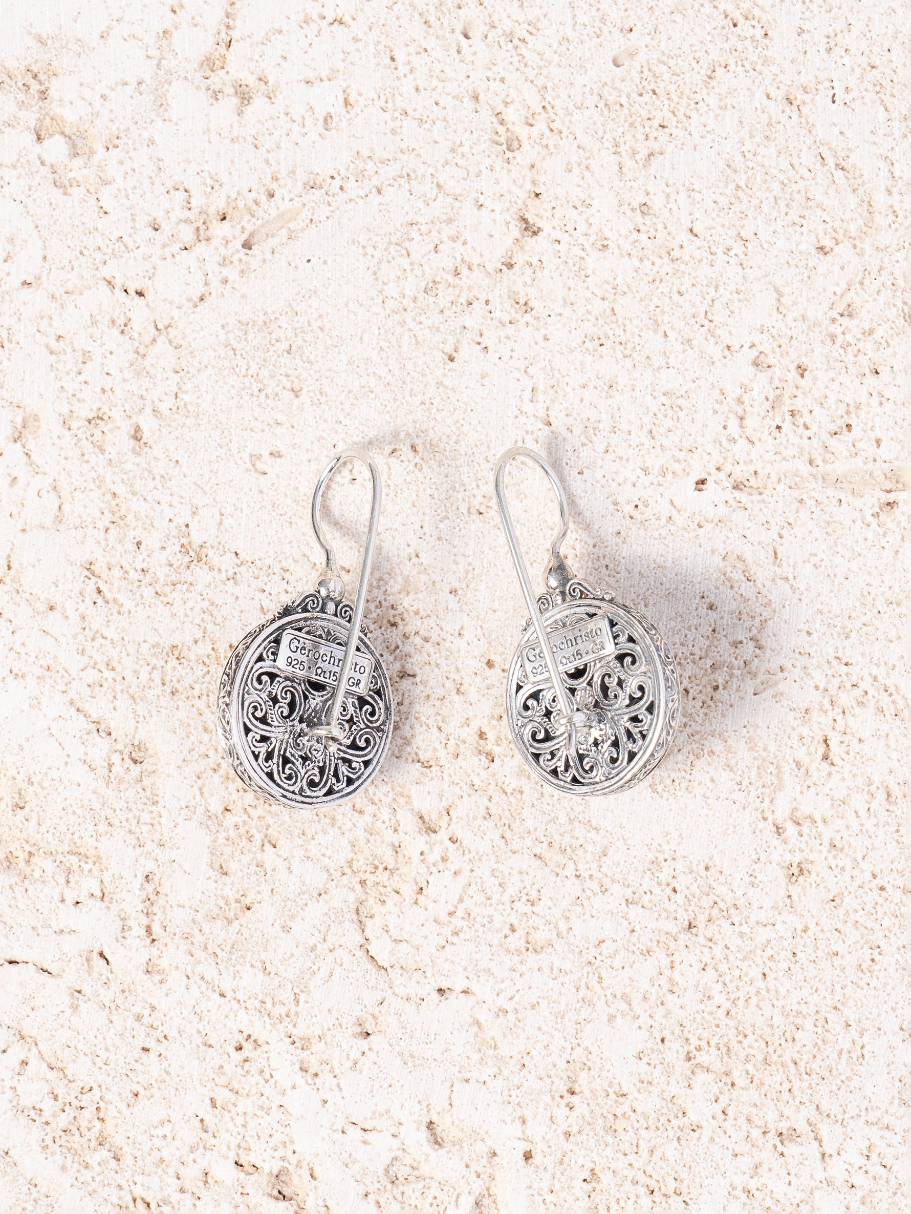 GEROCHRISTO | Mediterranean Round Earrings in Sterling Silver with Garnet