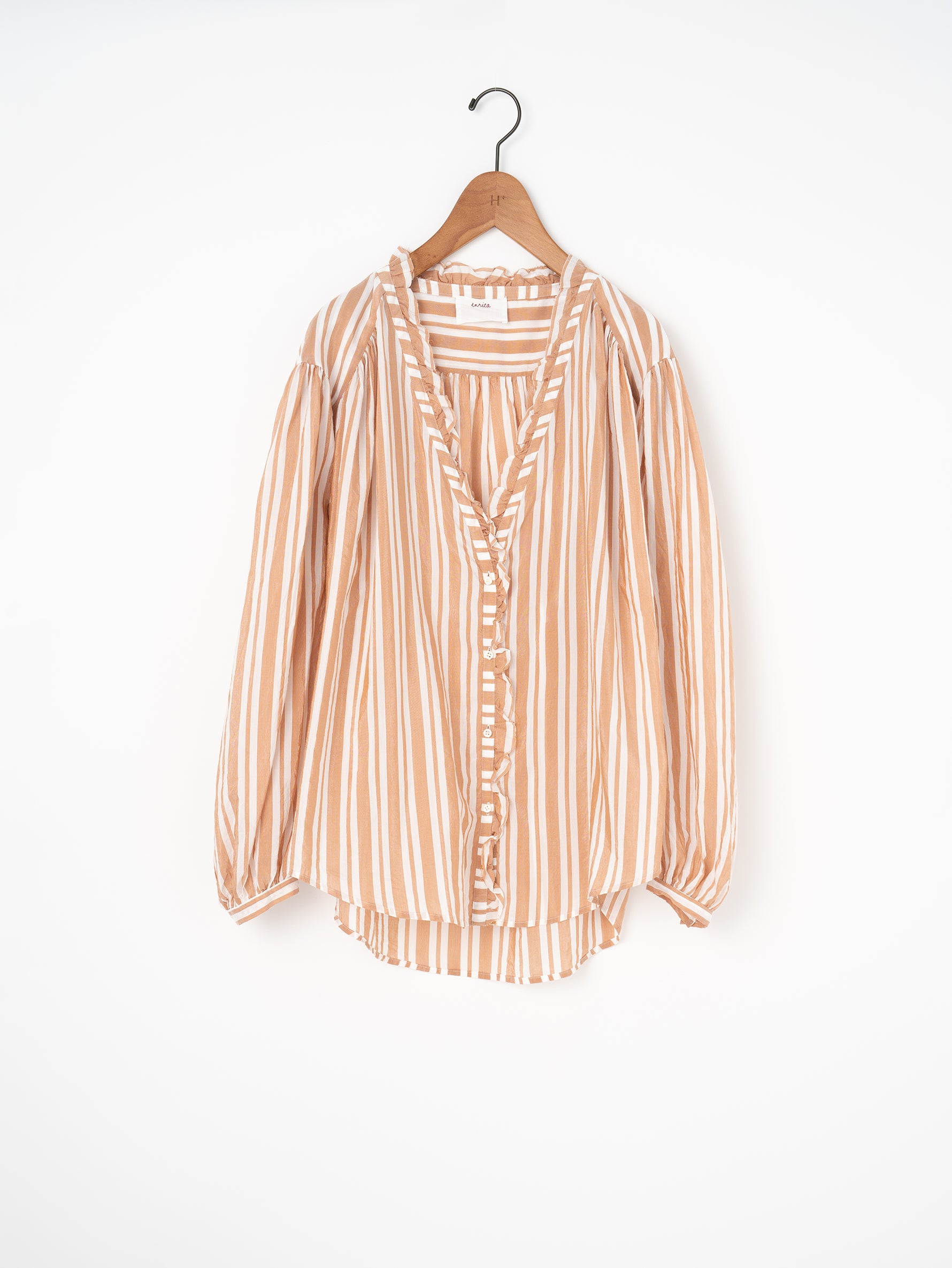 新品<enrica> Cotton silk striped blouse