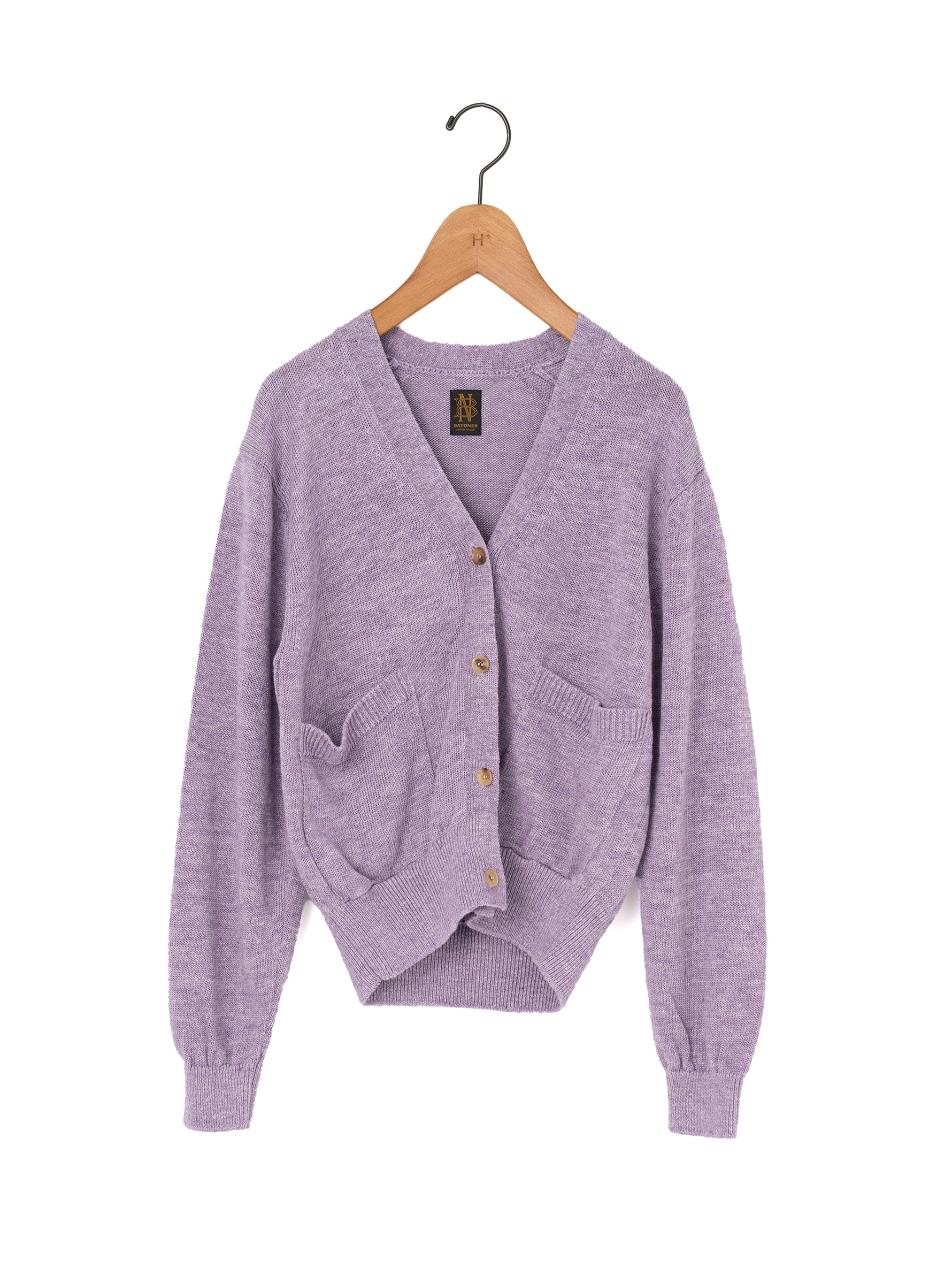 BATONER | WASHED HIGH COUNT LINEN V NECK CARDIGANBN-25SL-021