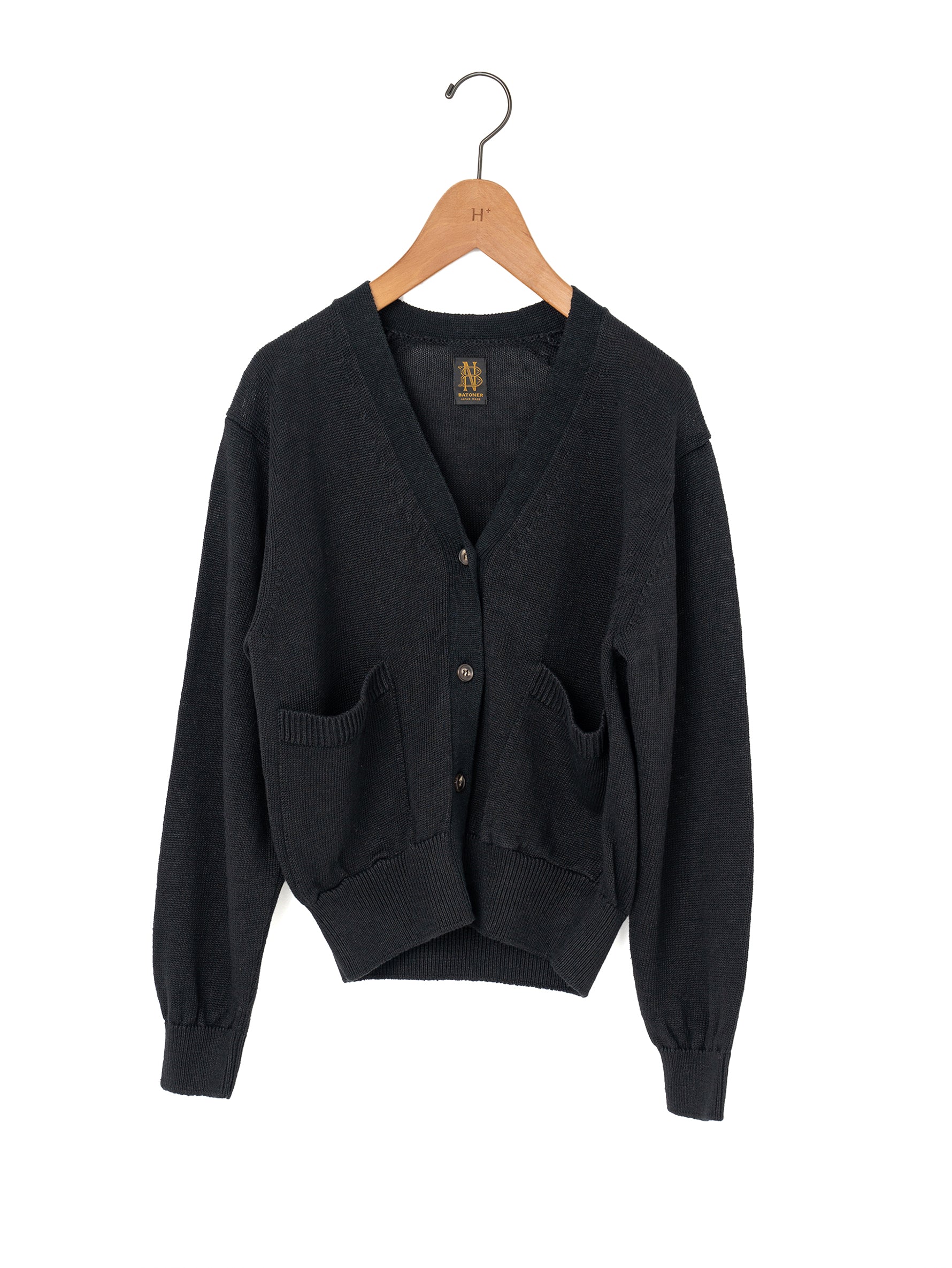BATONER | WASHED HIGH COUNT LINEN V NECK CARDIGANBN-25SL-021