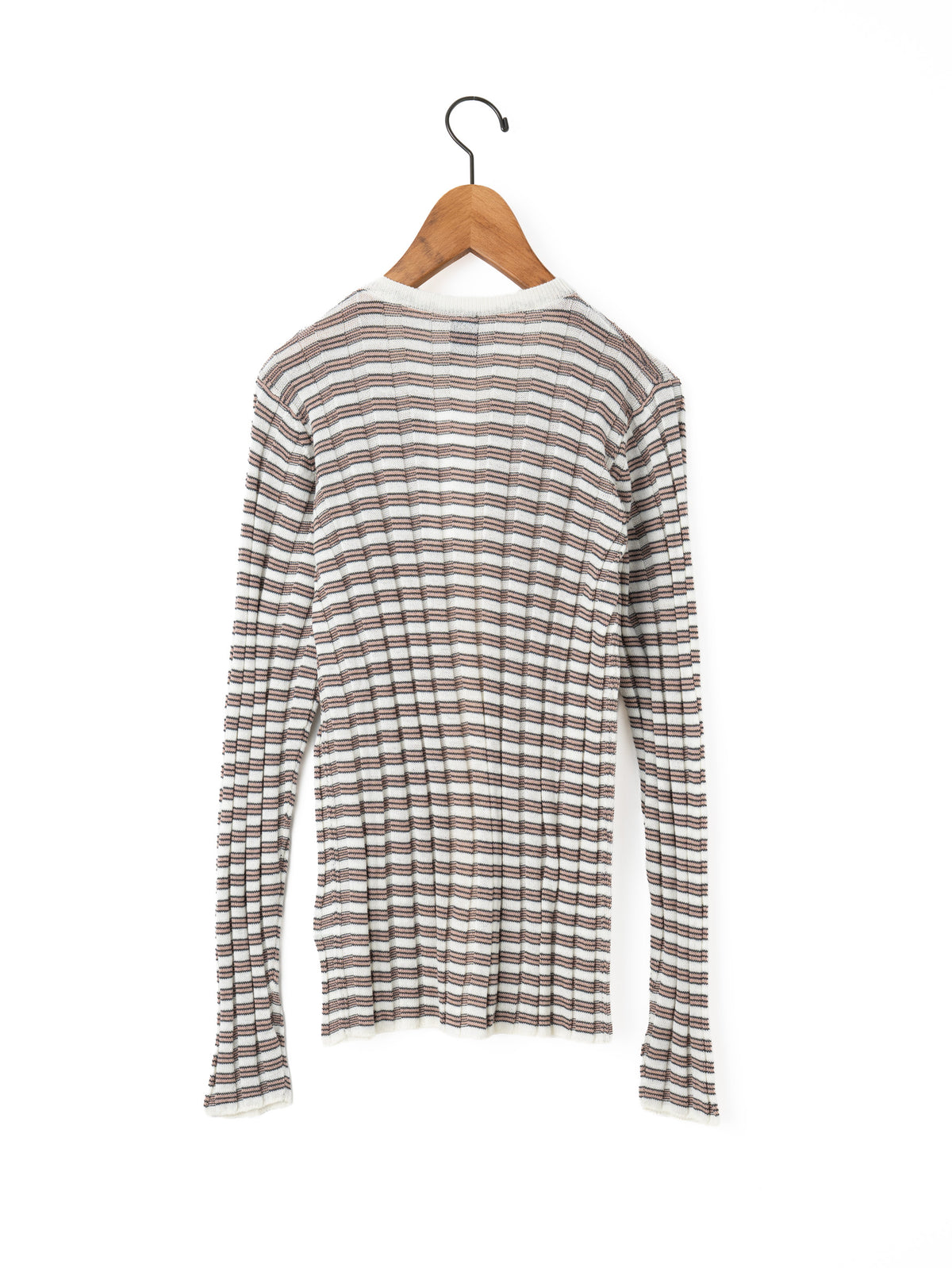 BATONER | SOLID WOOL WIDE RIB BORDER CREW NECK CARDIGAN BN-26FL-020