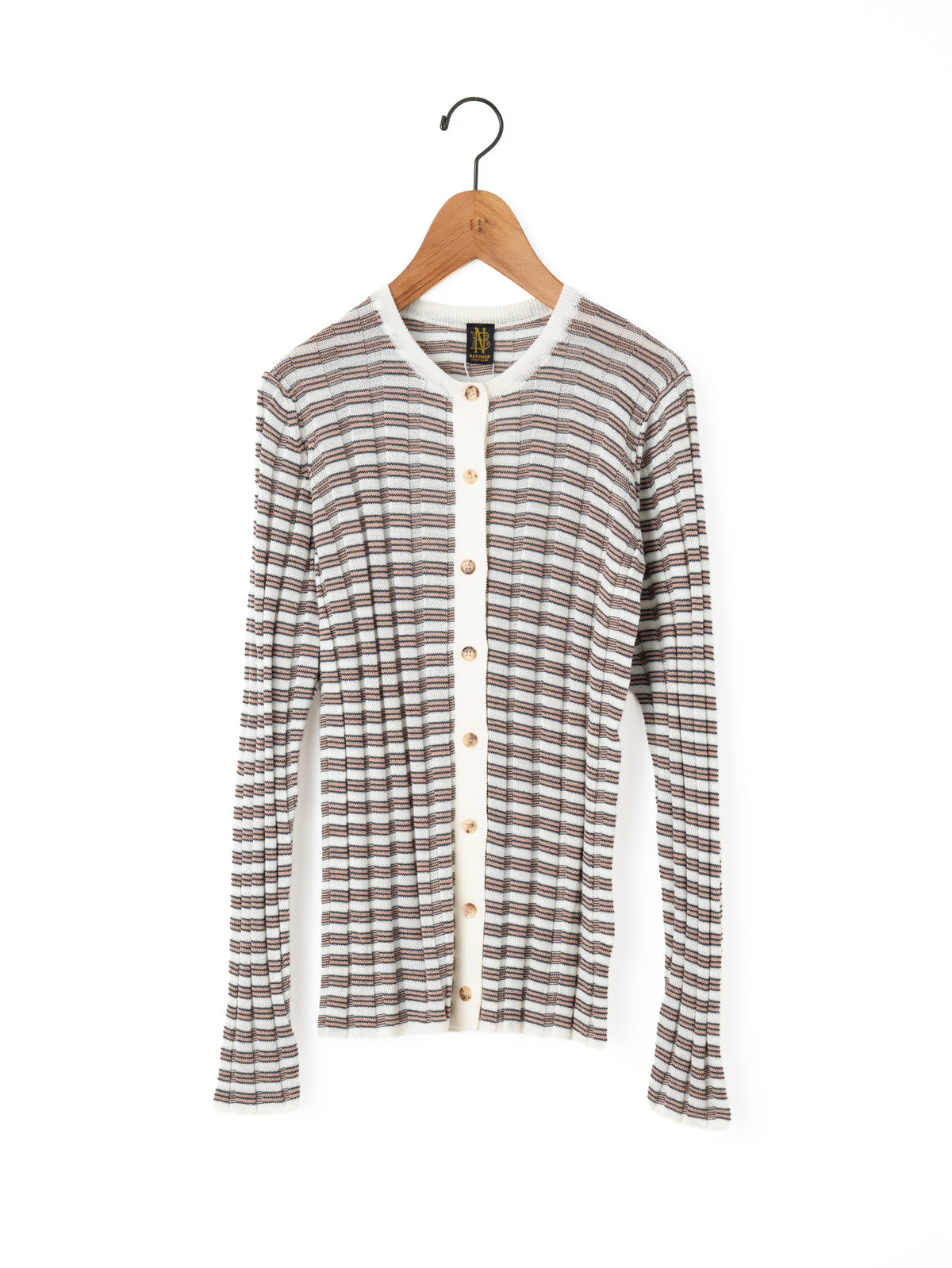 BATONER | SOLID WOOL WIDE RIB BORDER CREW NECK CARDIGAN BN-26FL-020