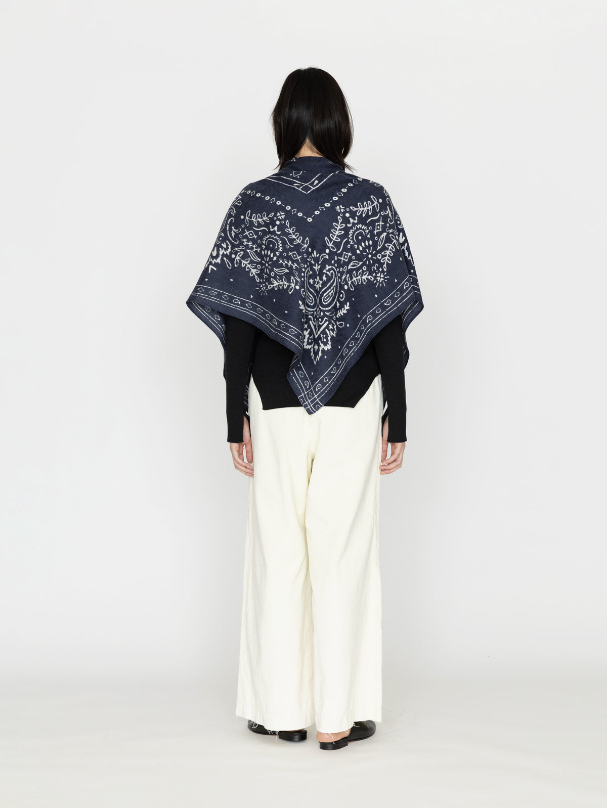 manipuri | ＜別注 "ウールシルク"ストールヘリンボーン織＞メドウバンダナ NAVY×WHITE 0163333080