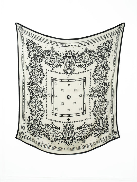 manipuri | ＜別注 "ウールシルク"ストールヘリンボーン織＞メドウバンダナ WHITE×BLACK 0163333080