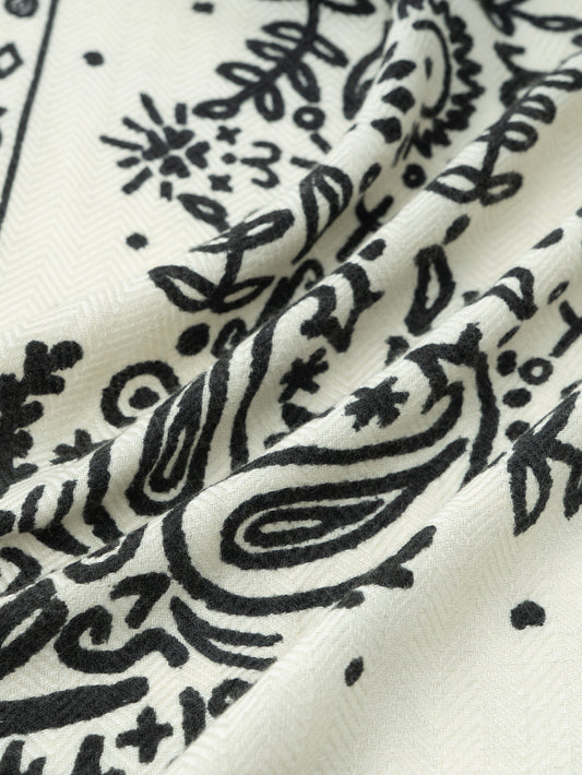 manipuri | ＜別注 "ウールシルク"ストールヘリンボーン織＞メドウバンダナ WHITE×BLACK 0163333080