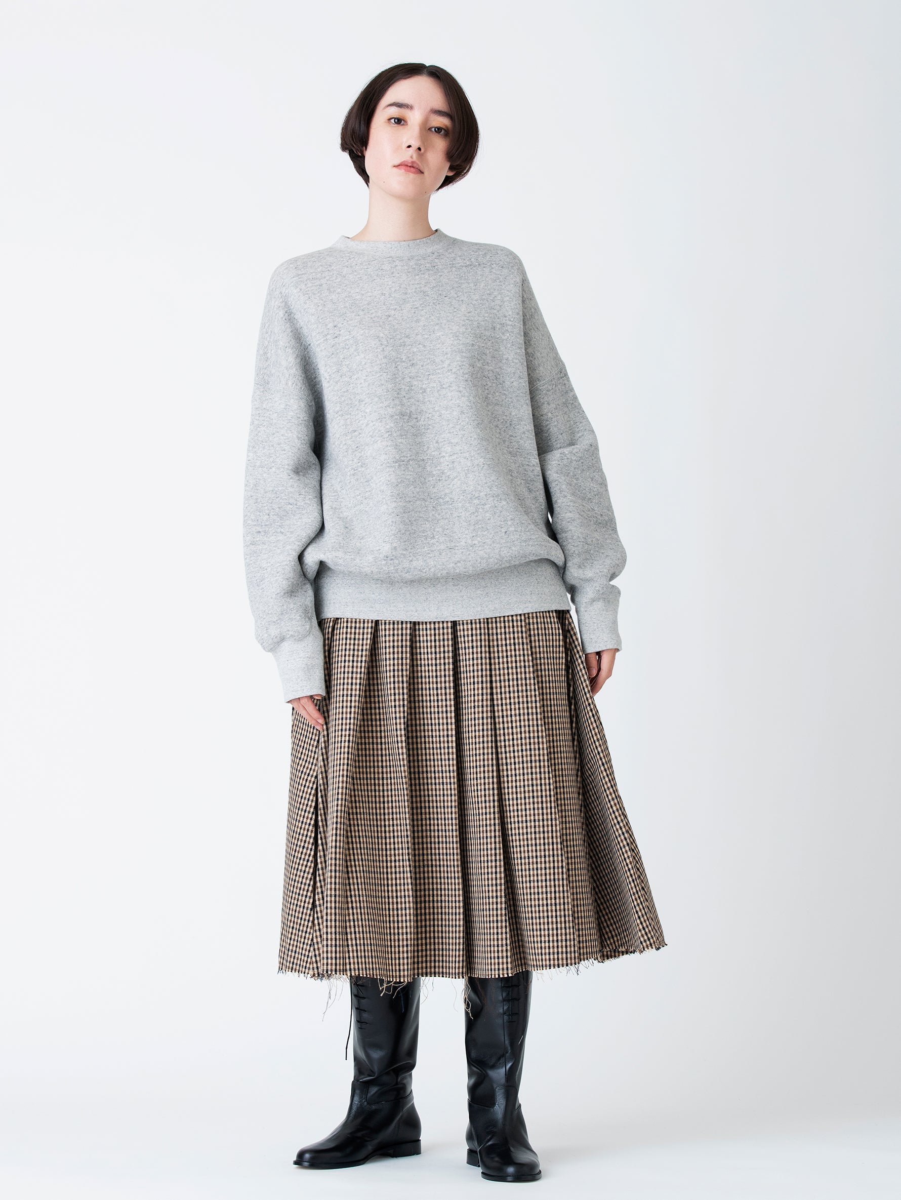 Lâchement Lachement  ラシュモン ウールリネンガンクラブチェックプリーツスカート