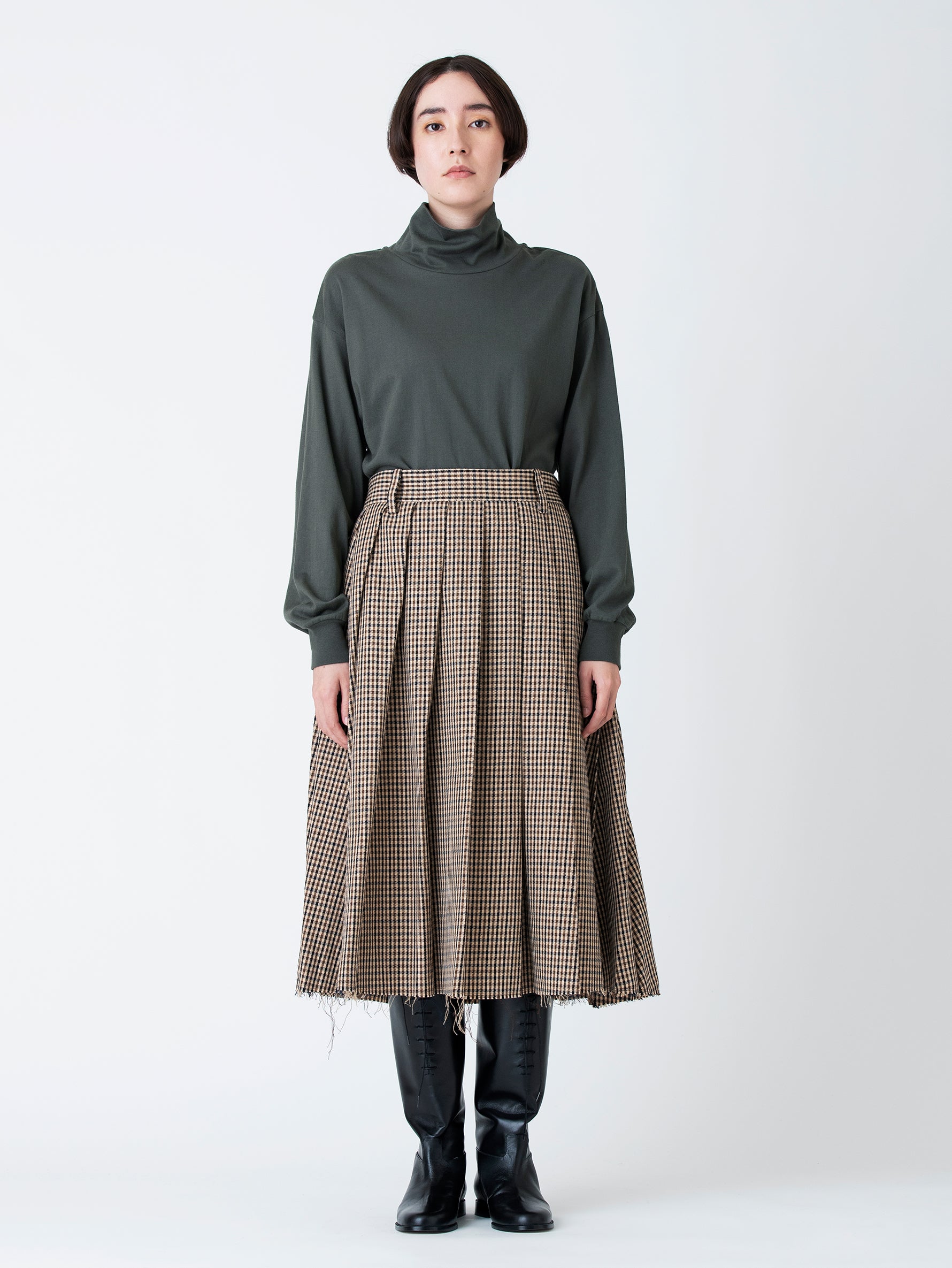 Lâchement Lachement  ラシュモン ウールリネンガンクラブチェックプリーツスカート