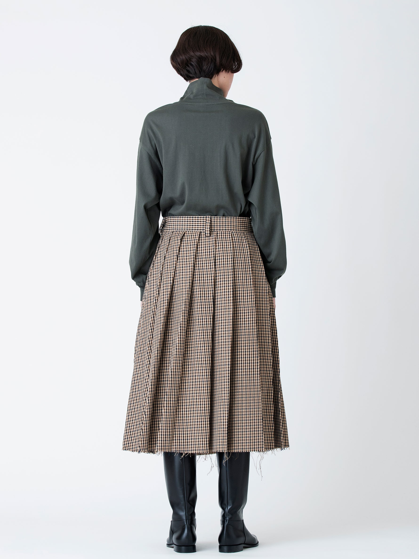 Lâchement Lachement  ラシュモン ウールリネンガンクラブチェックプリーツスカート