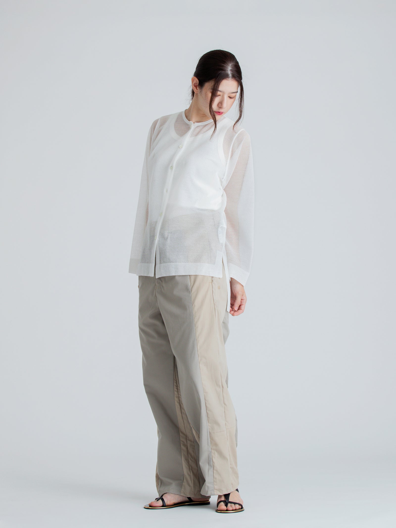 BATONER | シースルークルーネックカーディガン – H+HELIOTROPE