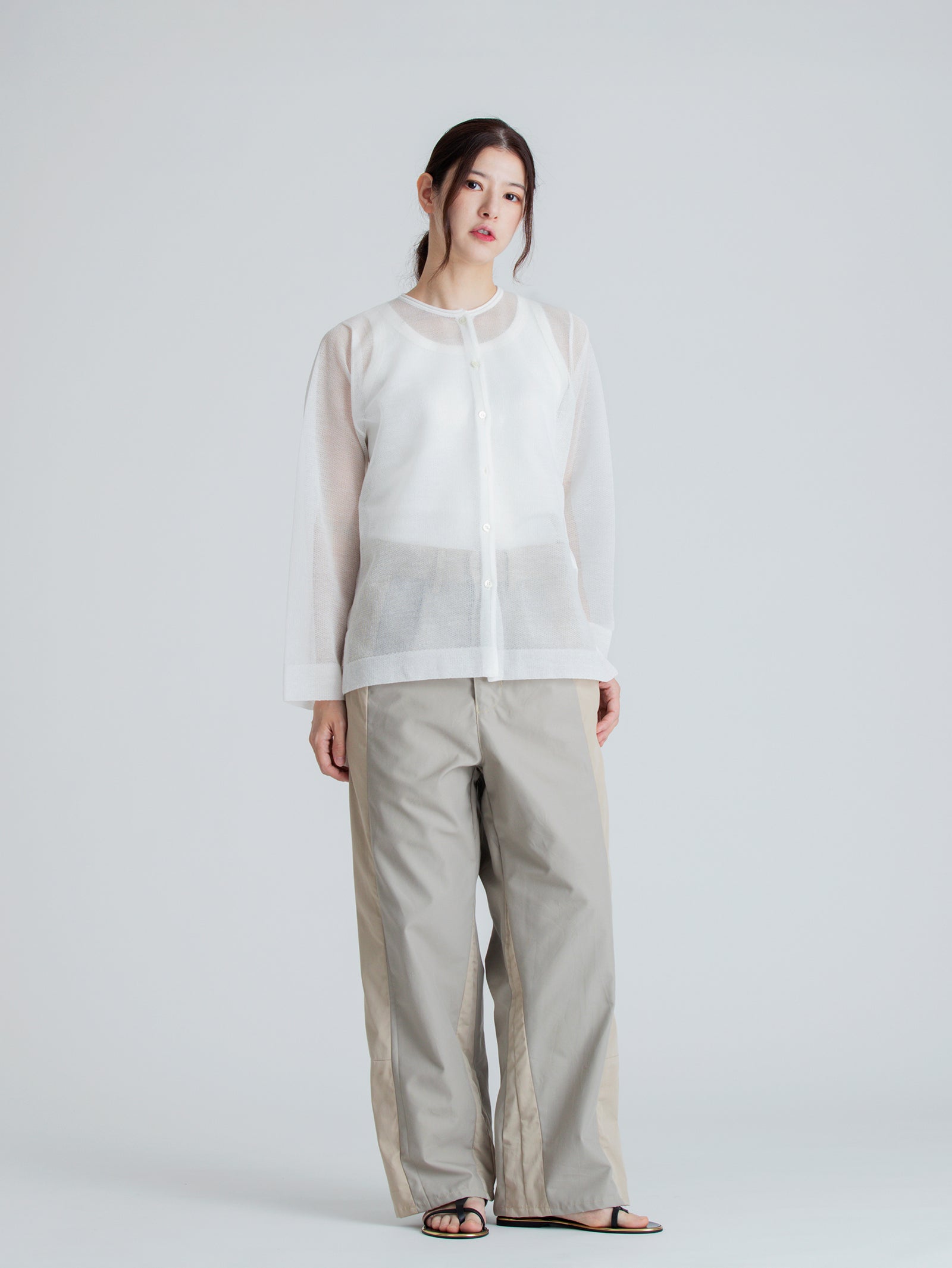BATONER | シースルークルーネックカーディガン – H+HELIOTROPE