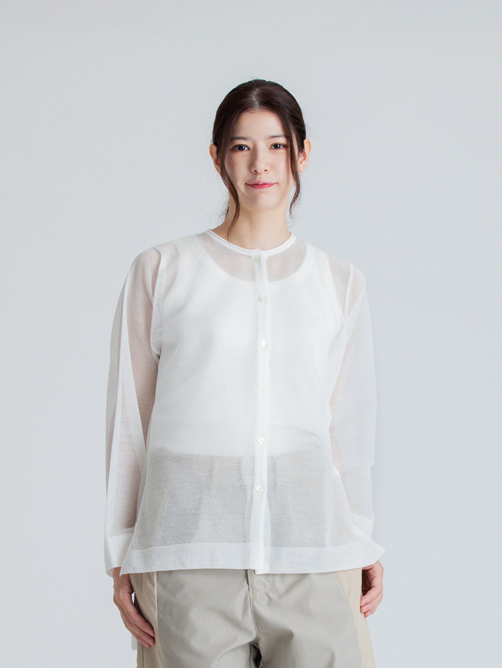 【返品?交換対象商品】 BATONER | シースルークルーネックカーディガン – H+HELIOTROPE トップス